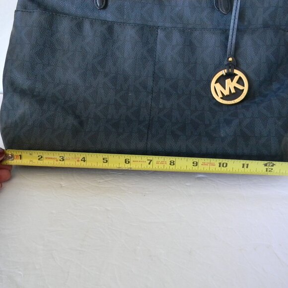 MICHAEL KORS JET SET NAVY BLUE DOUBLE POCKET TOTE SHOULDER BAG PURSE MK LOGO - Picture 2 of 9